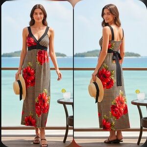 Enfocus Studio 8P Y2K Whimsigoth Resortwear Babydoll Jersey Knit Maxi Dress